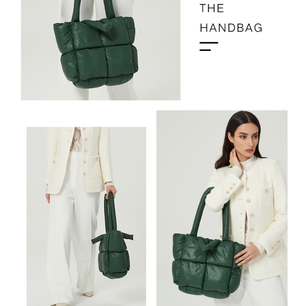 New Black and white color Down Puff Shoulder Bag Handbag Puffy Soft Carry Bag - Picture 7 of 11